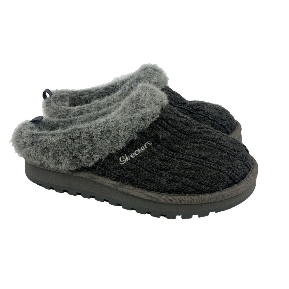 Skechers Keepsake Slipper Cableknit Faux Fur Lined Gray 46346 Comfort Womens 6